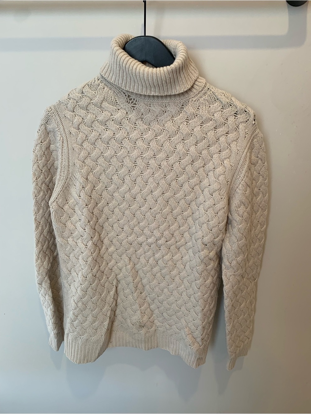 Yak Wool Men's Cream Cable Knit Turtleneck Sweater - Made in Italy